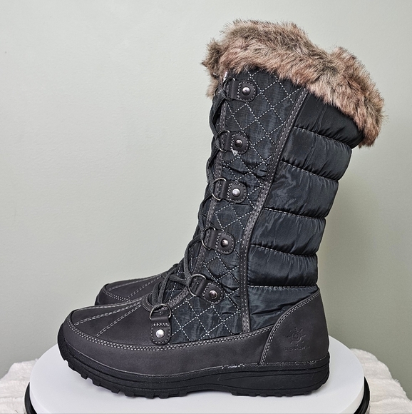 Mid Calf Warm Winter Snow Boots Comfy Lace-Up Waterproof Insulated DARK GRAY - Picture 9 of 16